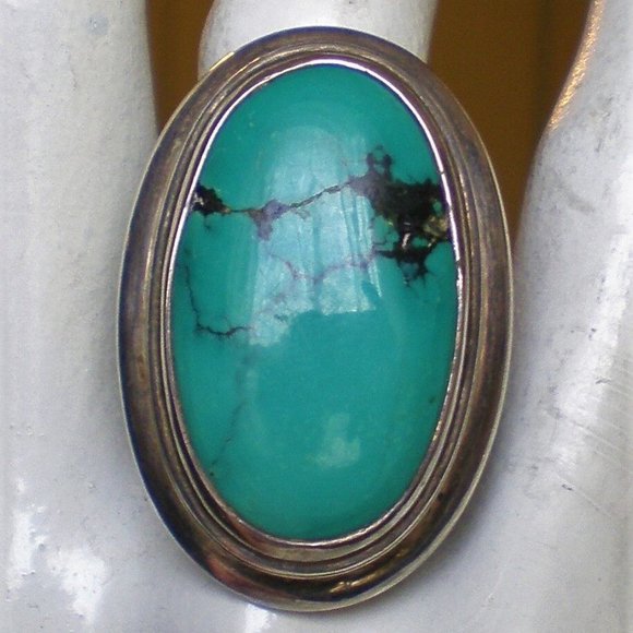 Gorgeous Vintage HUGE Sterling Silver 925 Turquoise Cocktail Dinner Ring 31 g. - Picture 4 of 8